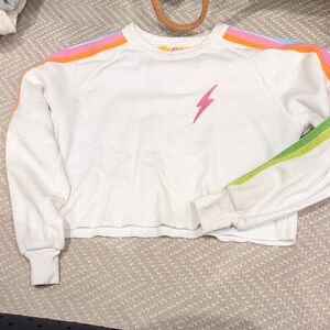 Aviator Nation White Sweatshirt with Multicolor Stripes